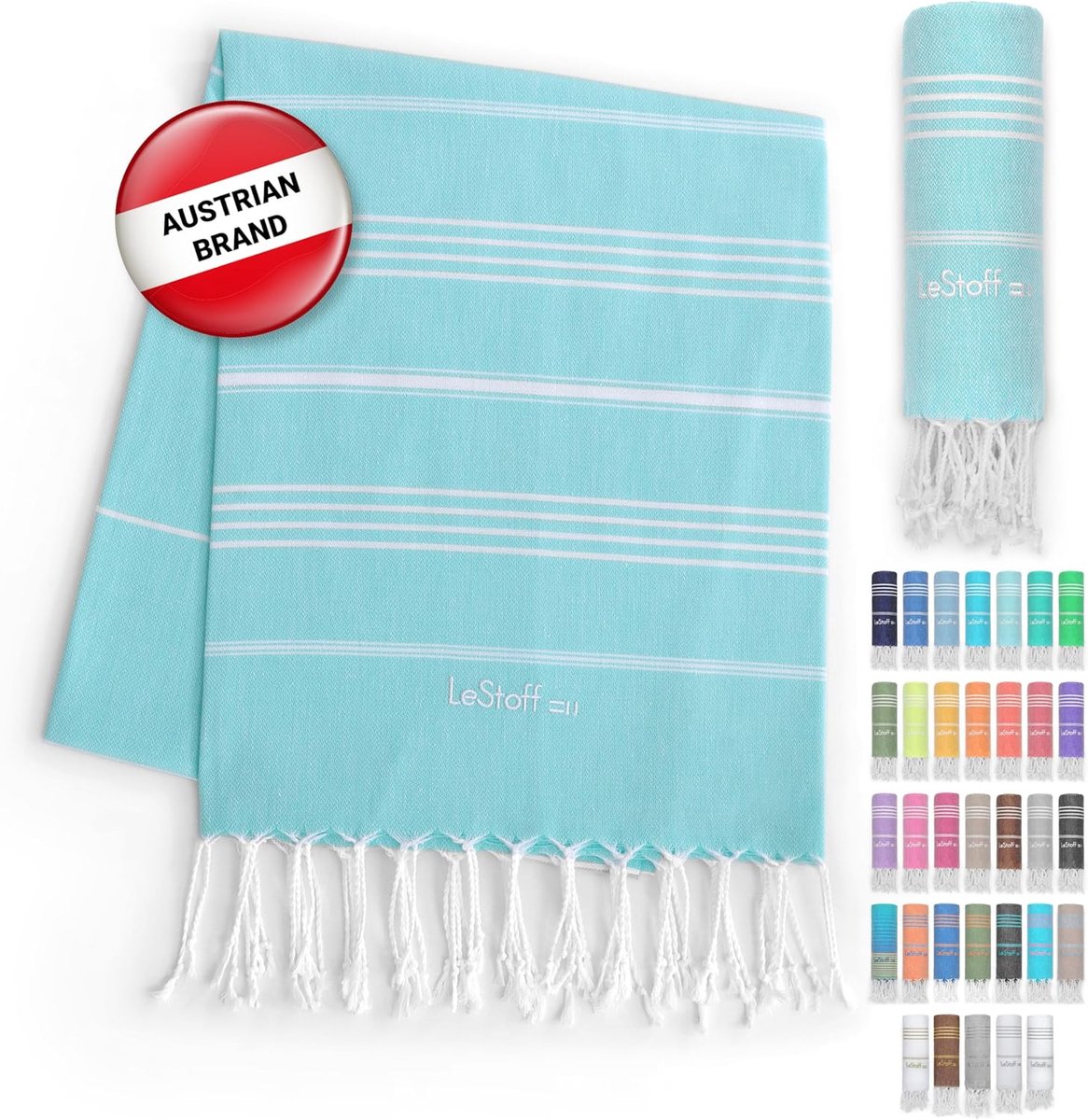 Sporthanddoek 95x180cm - 100% biologisch katoen - licht aqua - snel absorberend en sneldrogend - ShopVlot