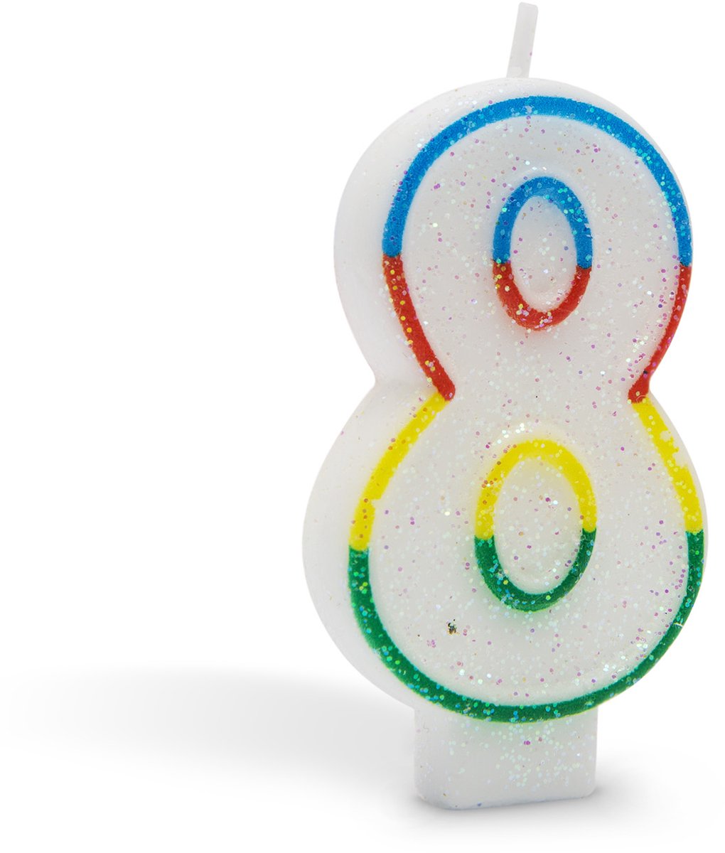 Verjaardagskaars Cijfer 8 voor Taart, Decoratie en Cadeau, 7×4 cm [56105-8]