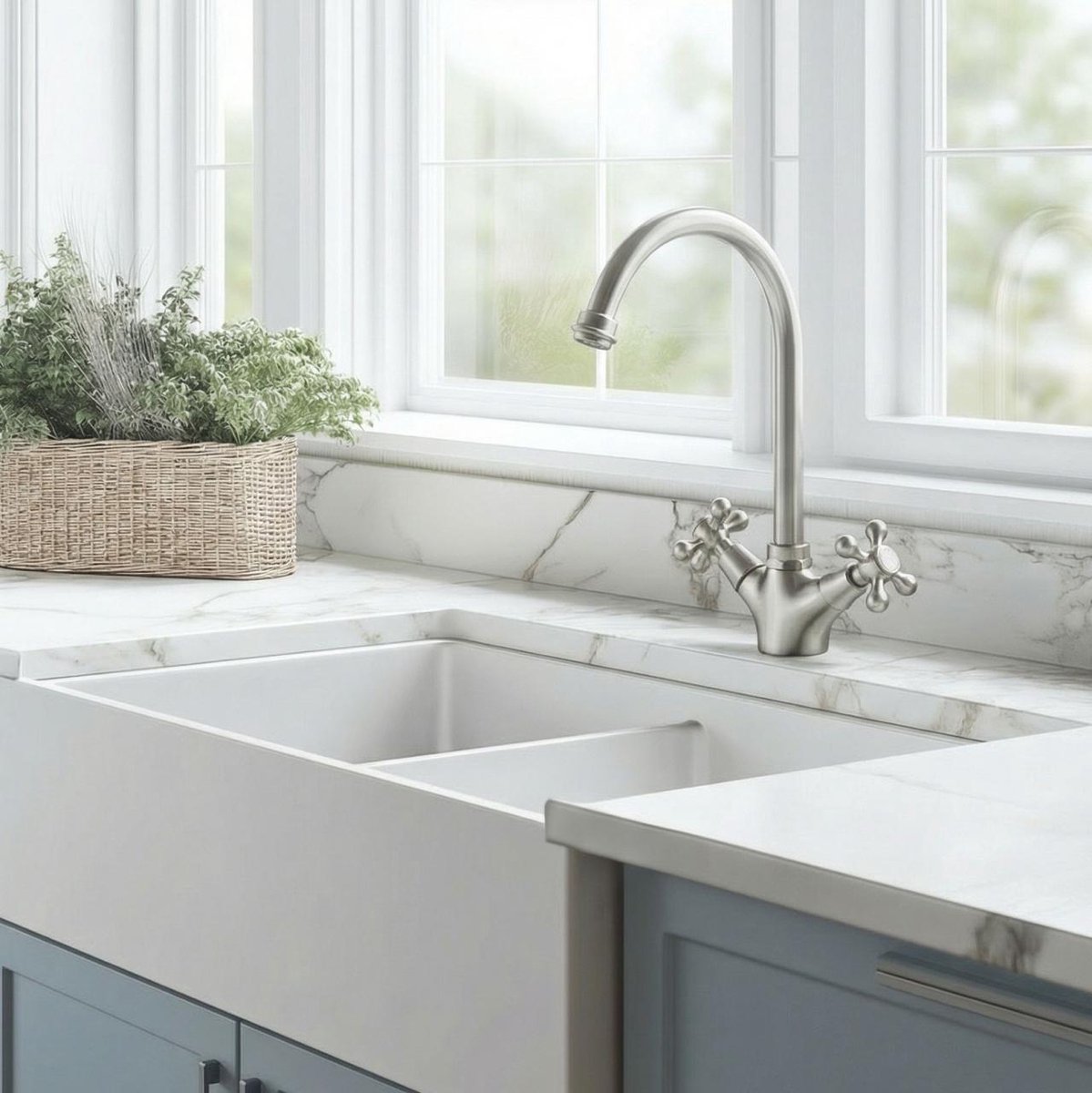 Aquanello Heritage Ascot Klassieke Keuken Nostalgische Keukenkraan RVS met Ronde Uitlop NB-4003-HA