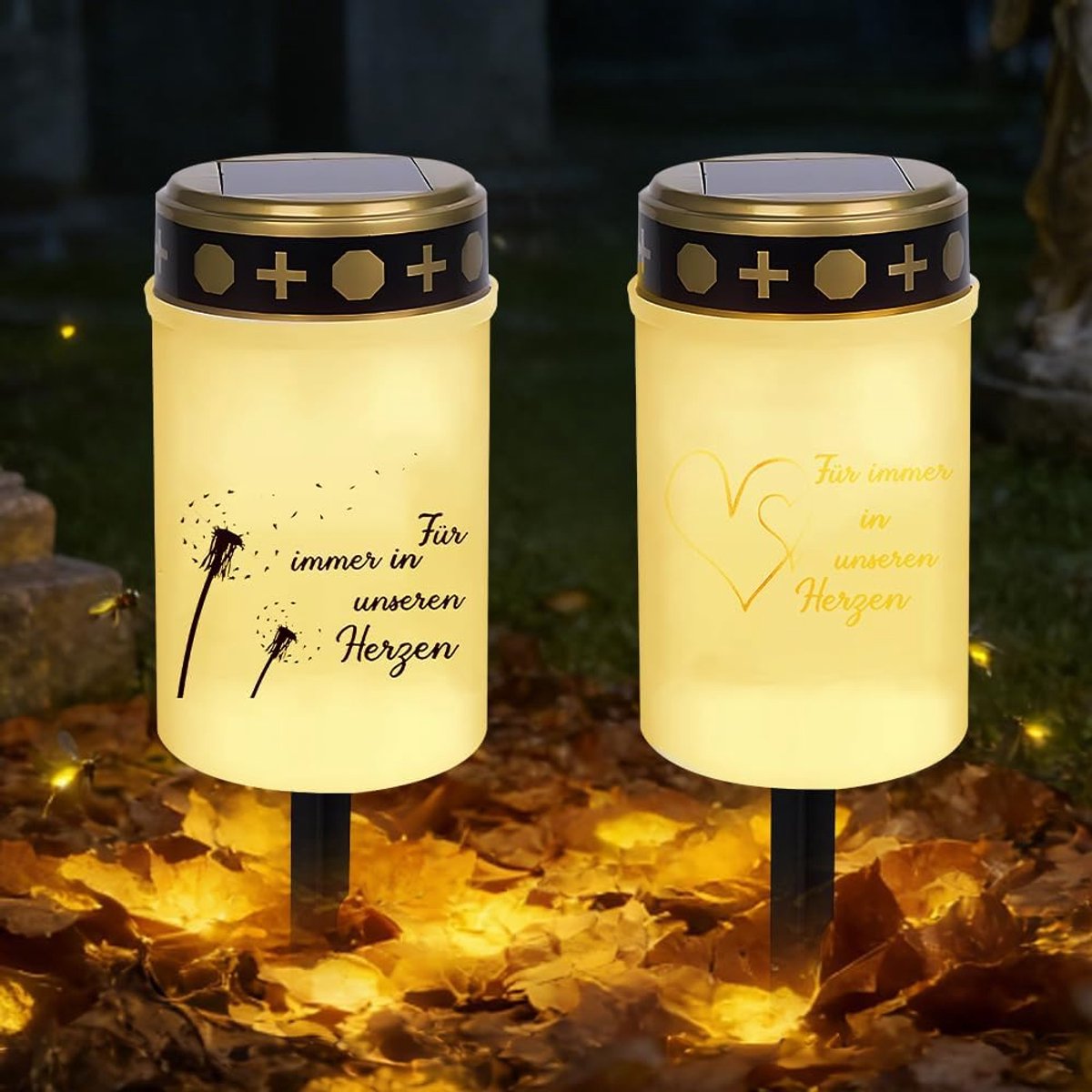 Solar graflichten set van 2 - waterdichte LED kaarsen - met grondpen - sfeervolle verlichting voor begraafplaatsen - ShopVlot