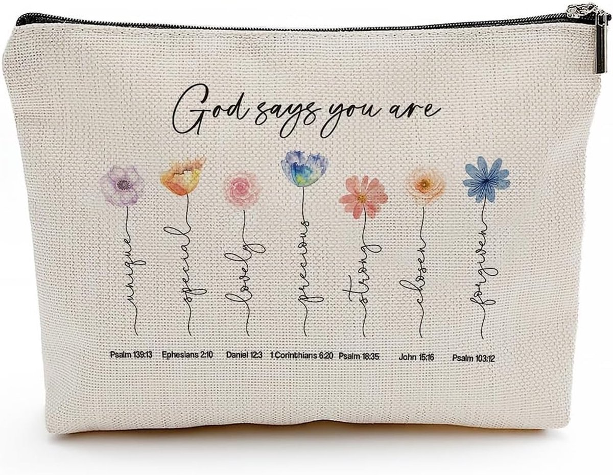 Make-uptas met Bijbelvers - God Says You Are - Christelijk cadeau voor vrouwen - Herinnering aan geloof - ShopVlot