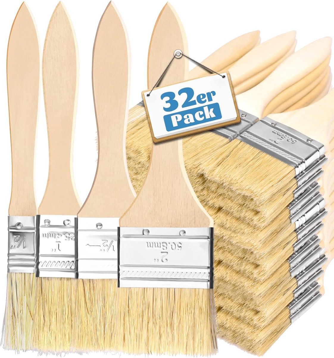 Verfkwasten set 32-delig - 12,7/25,4/38,1/50,8 mm breed - veelzijdige kwasten - ideaal voor schilderen en lakken - ShopVlot