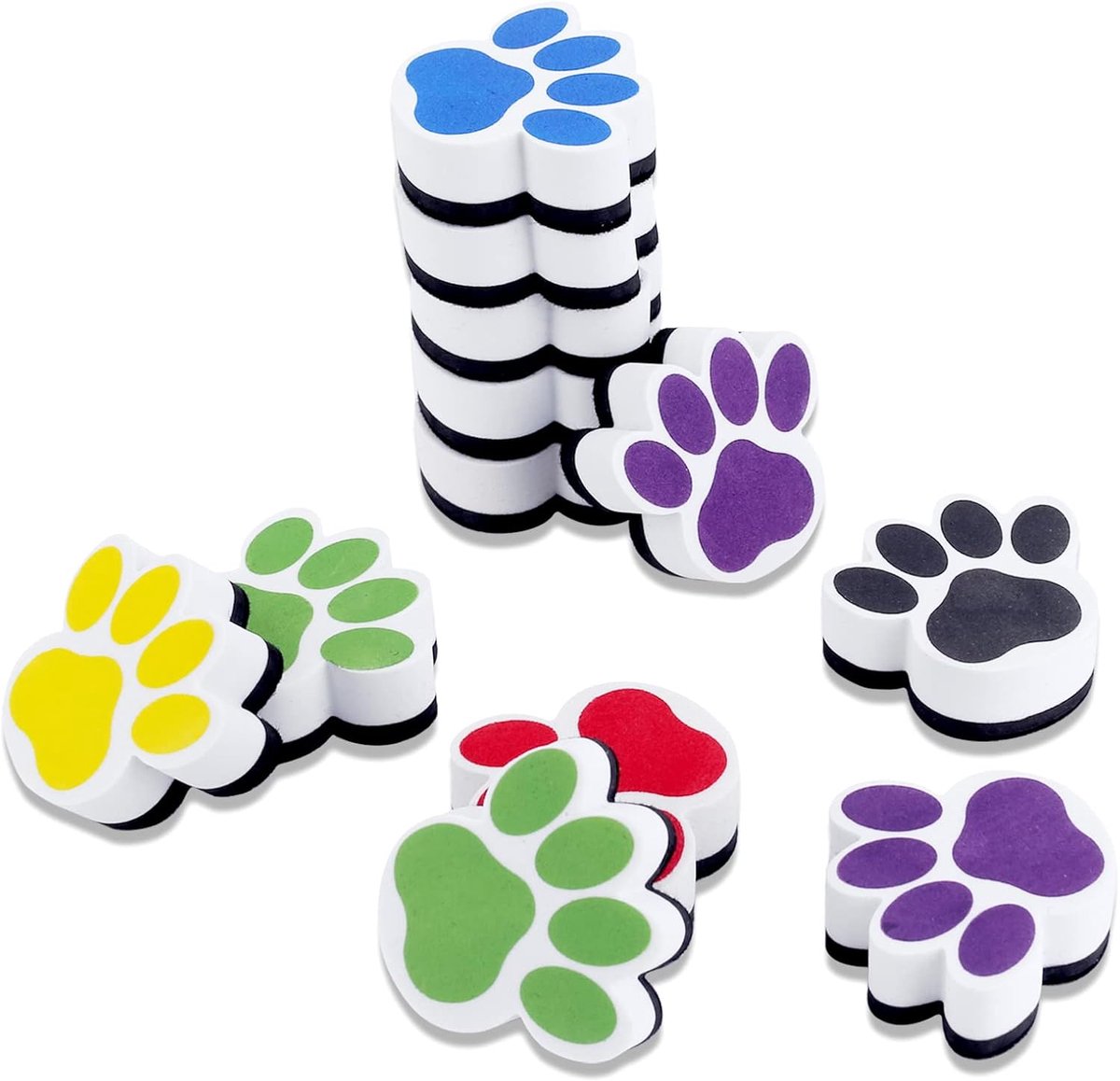 Magnetische whiteboardgum 12 stuks - Schattige pootvorm - 6 kleuren - Leuk voor kinderen - ShopVlot