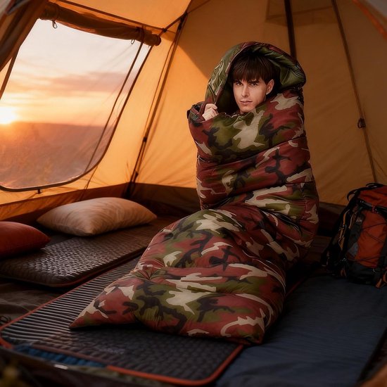 Camping Slaapzak - Outdoor Systeem Wandeluitrusting - Kamperen en Wandelen - Warmte in Koude Omgevingen - 950 gram - Camouflage van Camping — afbeelding 2