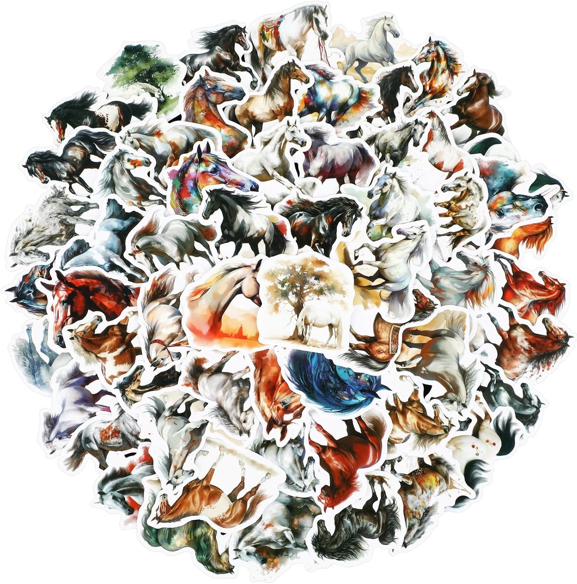 Paardenstickers 60 stuks - Herbruikbare pvc-dierenstickerset - Waterdicht en zelfklevend - SnelShoppen