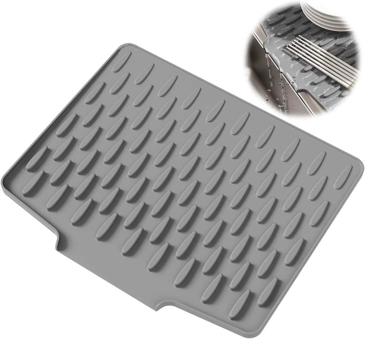 Siliconen afvoer mat 40 x 33 cm - grijs - hittebestendig en waterdicht - voor snelle droging van servies - SnelShoppen