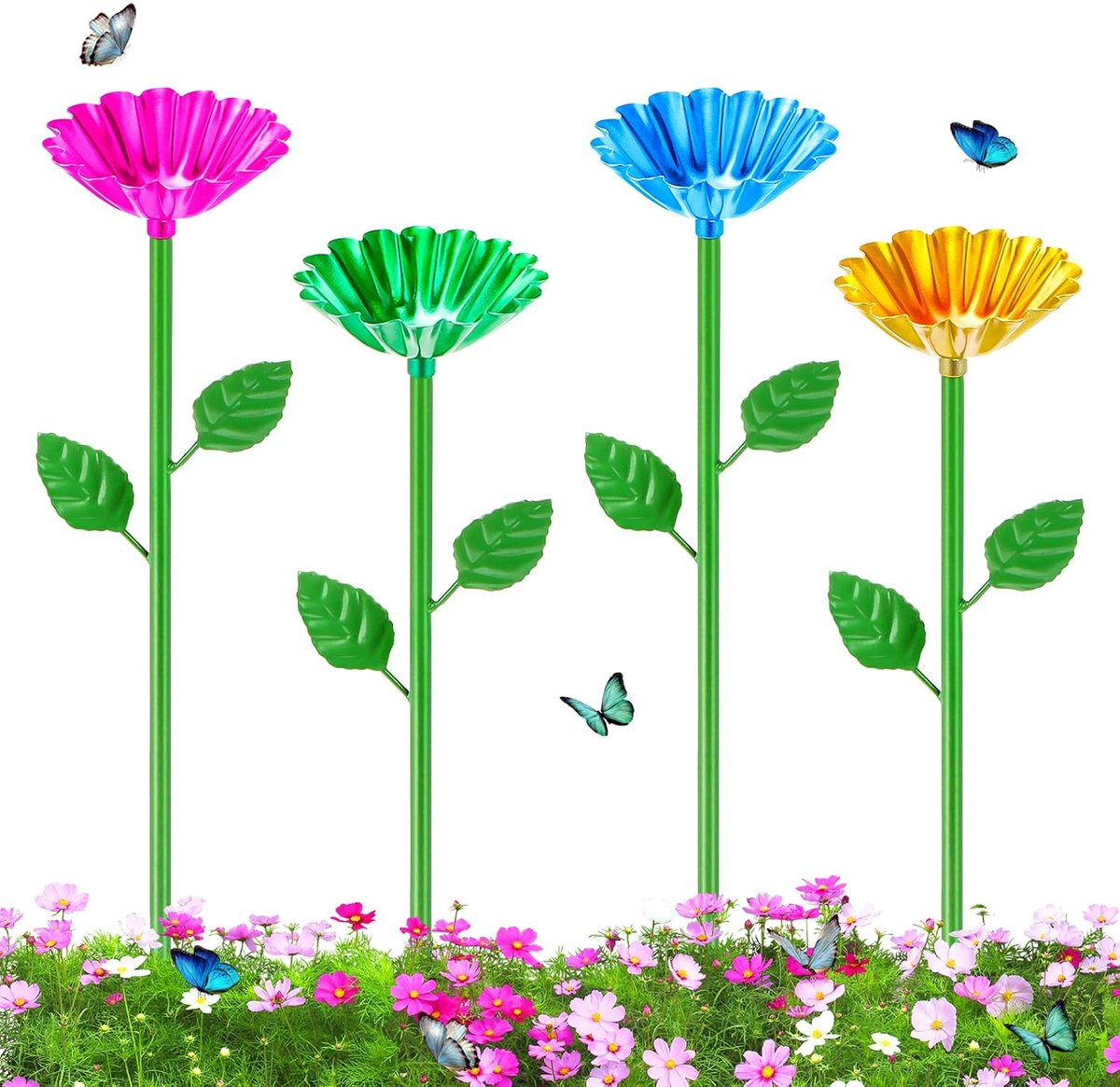 Insecten drinkstation - 4-delige waterkommen voor bijen - metalen bloemen - kleurige tuindecoratie - SnelShoppen