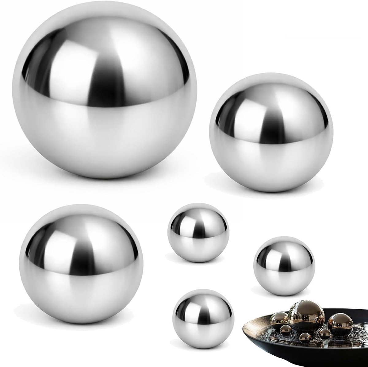 Decoratieve ballen set van 6 - Roestvrij staal - Hoogglanzend - Perfect voor tuindecoratie - SnelShoppen