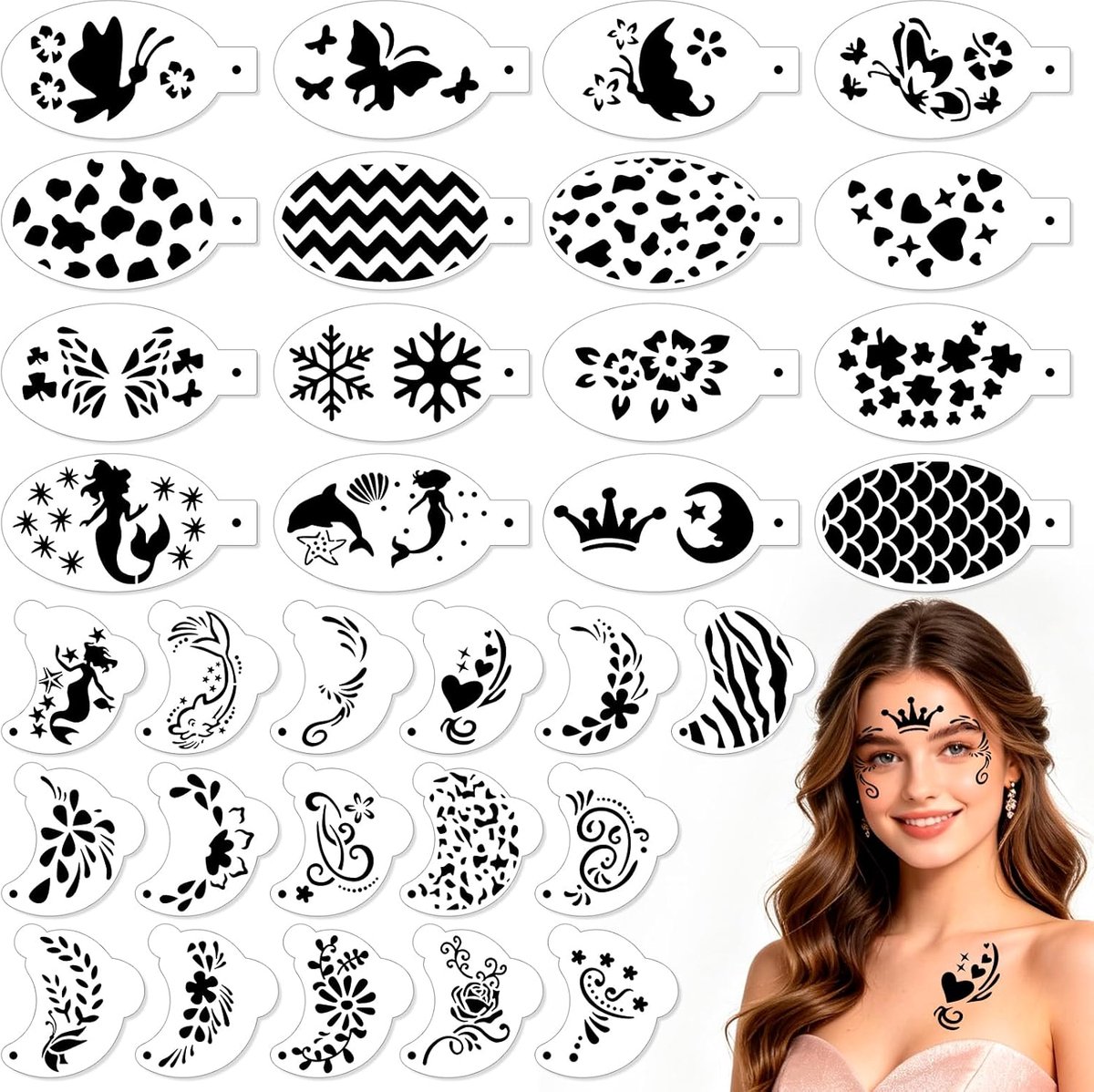 Tattoosjablonen 32 stuks - herbruikbare gezichtskleuren - verschillende stijlen - perfect voor kinderen - SnelShoppen