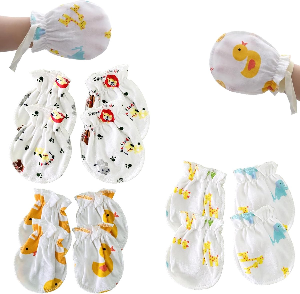Babywanten 0-6 maanden - katoen - diermotieven - krasbescherming - SnelShoppen