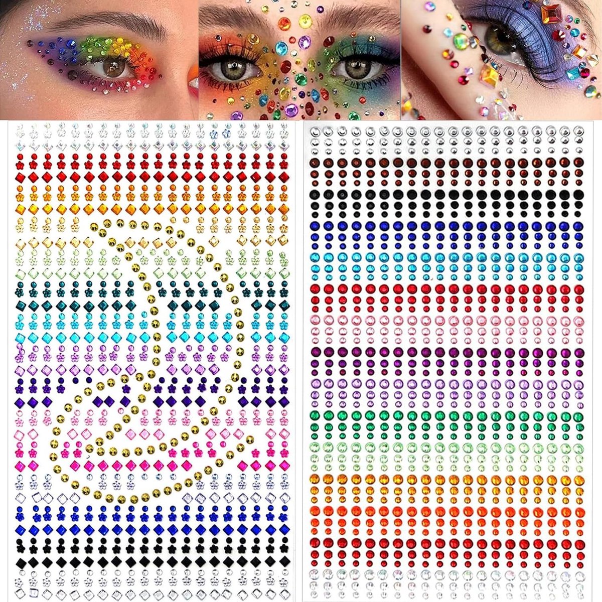 Glitterstenen voor gezicht, 1761 stuks - kleurrijke zelfklevende rhinestones - premium kwaliteit - SnelShoppen
