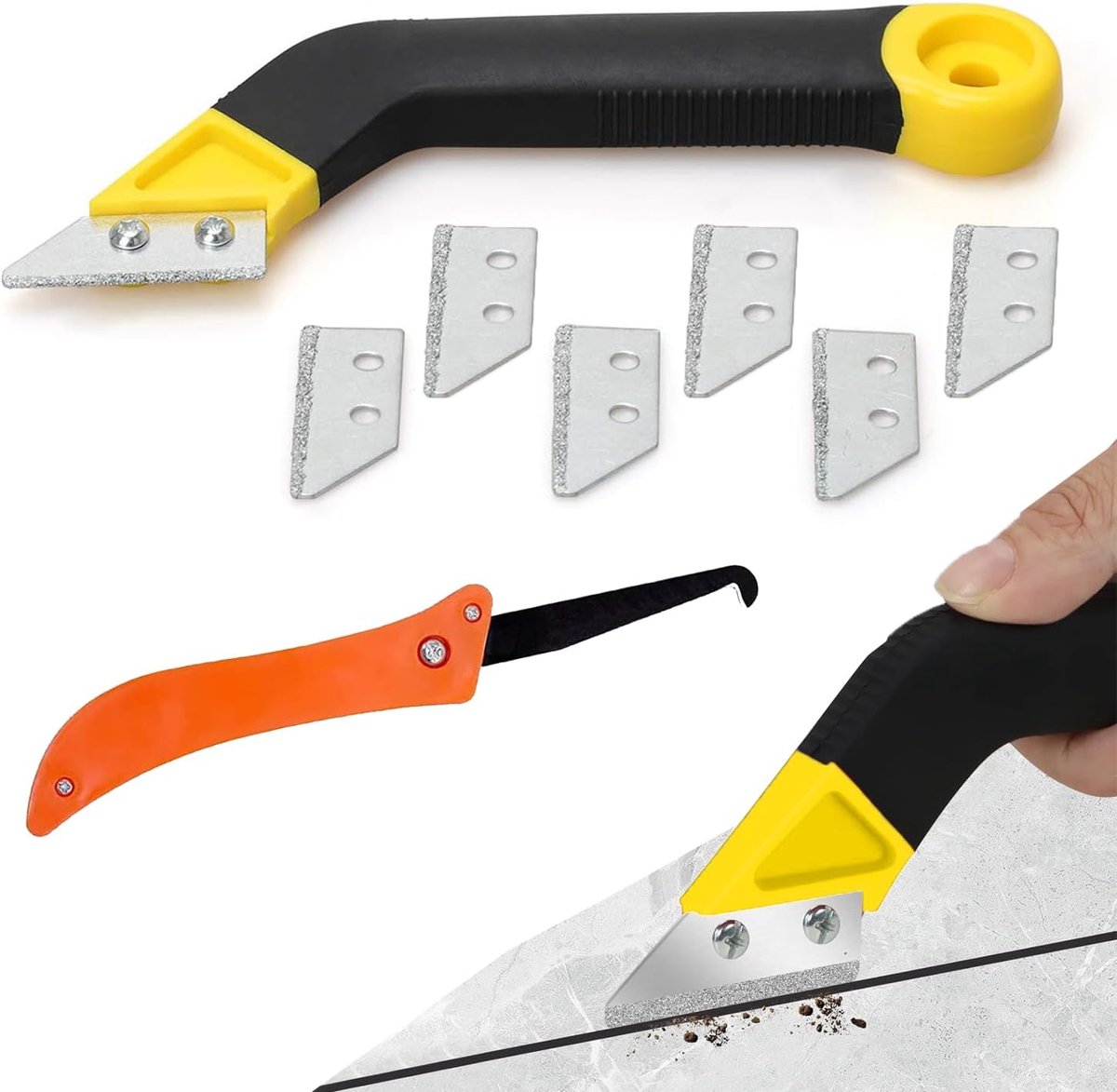 SnelShoppen - Joint Scrapers Set van 8 Voegschrapers met 7 Vervangbladen en 1 Hoekzaag, Razor Schraper voor het Schoonmaken van Tegels