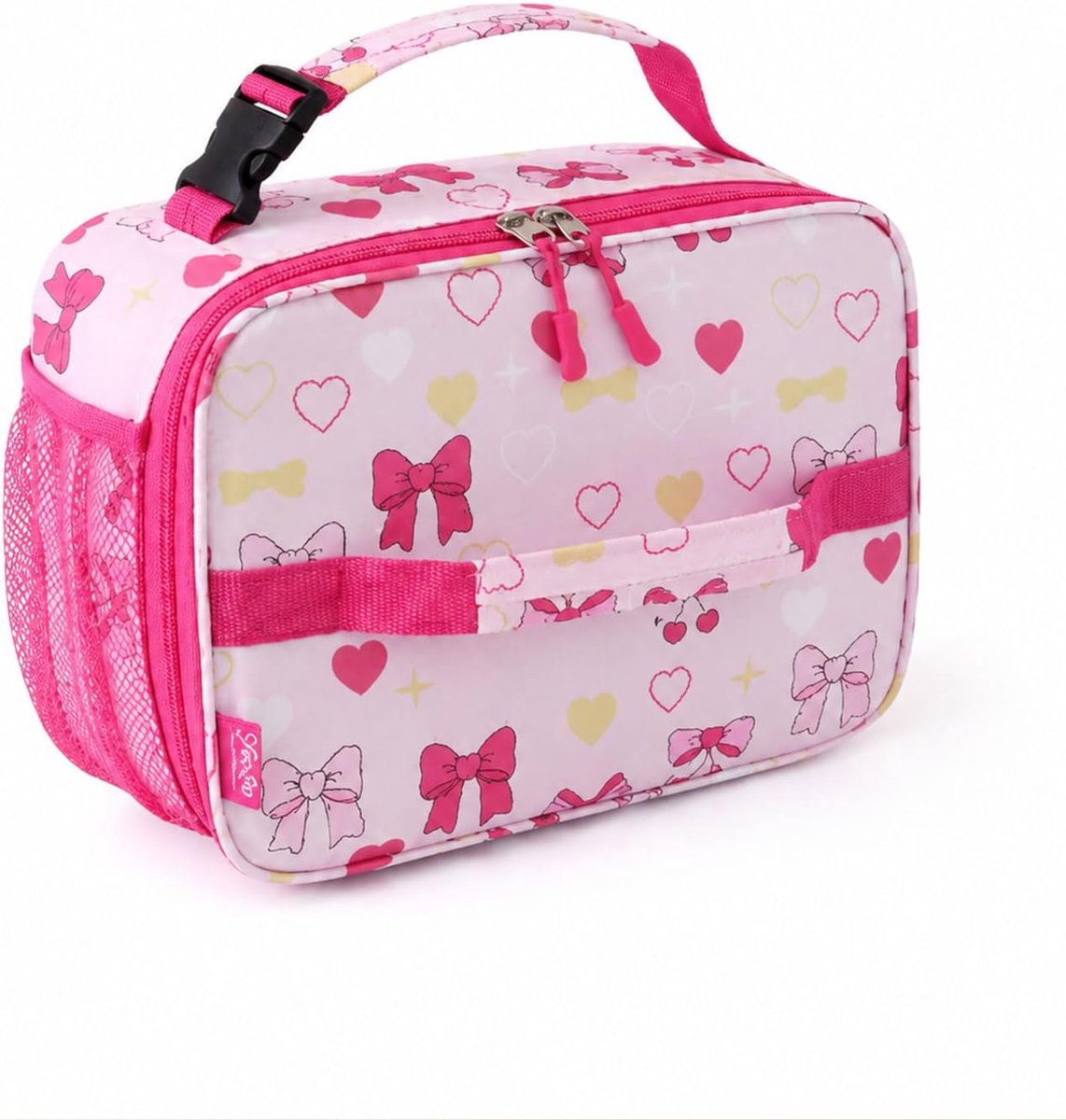 Koeltas kinderen - roze strik hart print - isolatetas met handvat - ideaal voor kleuterschool en picknick - SnelShoppen