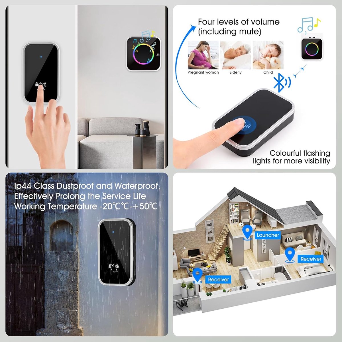 Draadloze Deurbel Waterproof - 60 Ringtones - 4 Volumes - Bereik 400 m - SnelShoppen