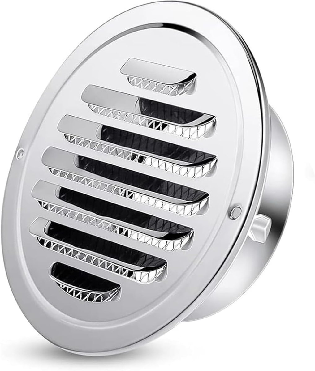 Ventilatierooster rond - roestvrij staal - met muggennet - ideaal voor tuinhuis - SnelShoppen