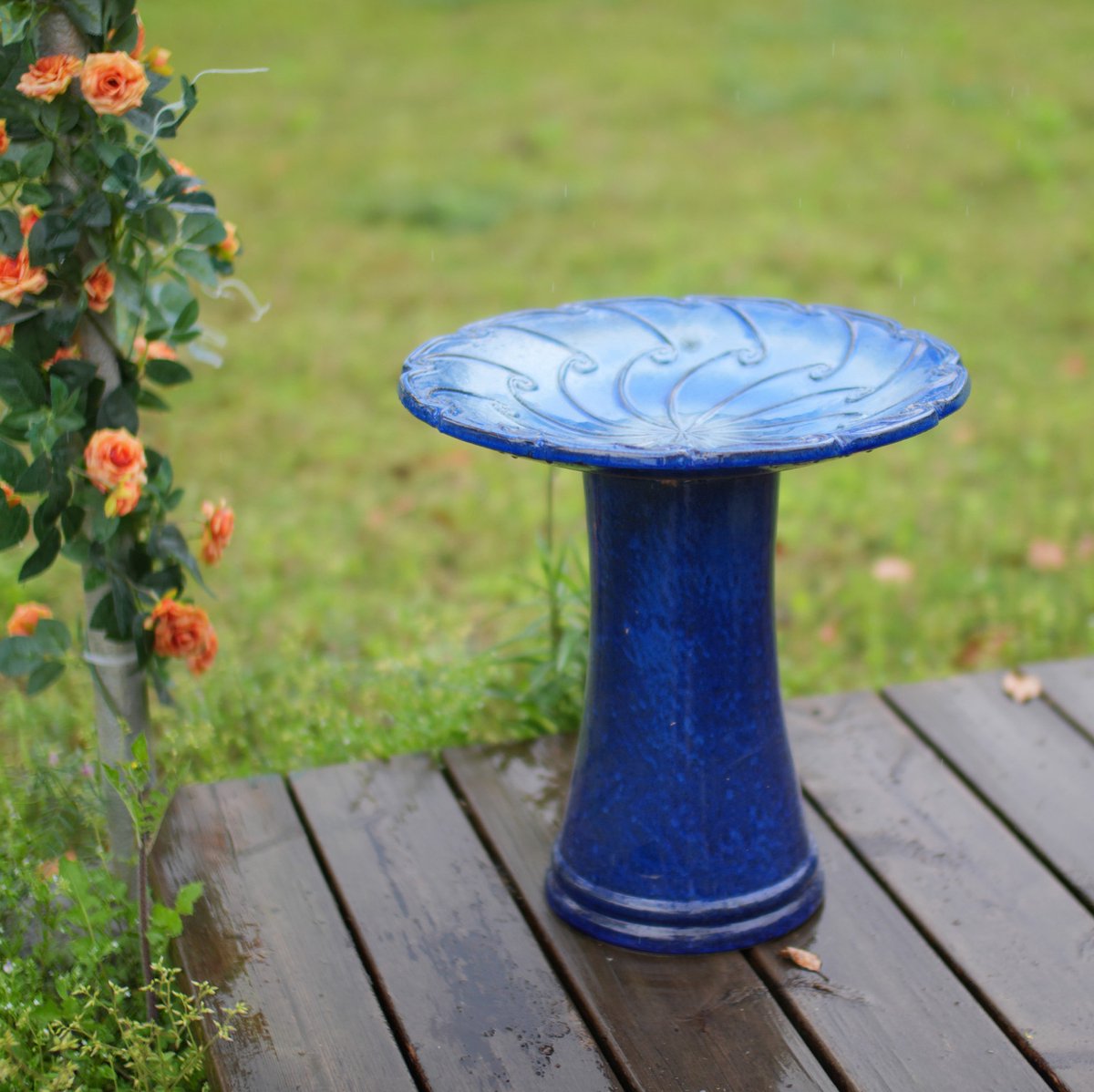 Keramisch Vogelbad – Handgemaakt – Ø 43 Cm En 45 Cm Hoog – Keramiek – Blauw – Tuin Terras Balkon – Weerbestendig En Vorstbestendig