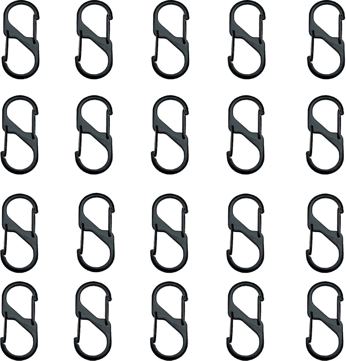 S-vormige karabiners 30 x 14 mm - dubbele metalen haken - set van 20 - ideaal voor kamperen en hiken - SnelShoppen