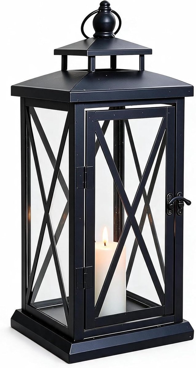 Graflantaarn 40 cm - zwarte metalen lantaarn - weerbestendig - decoratie voor begraafplaats - SnelShoppen
