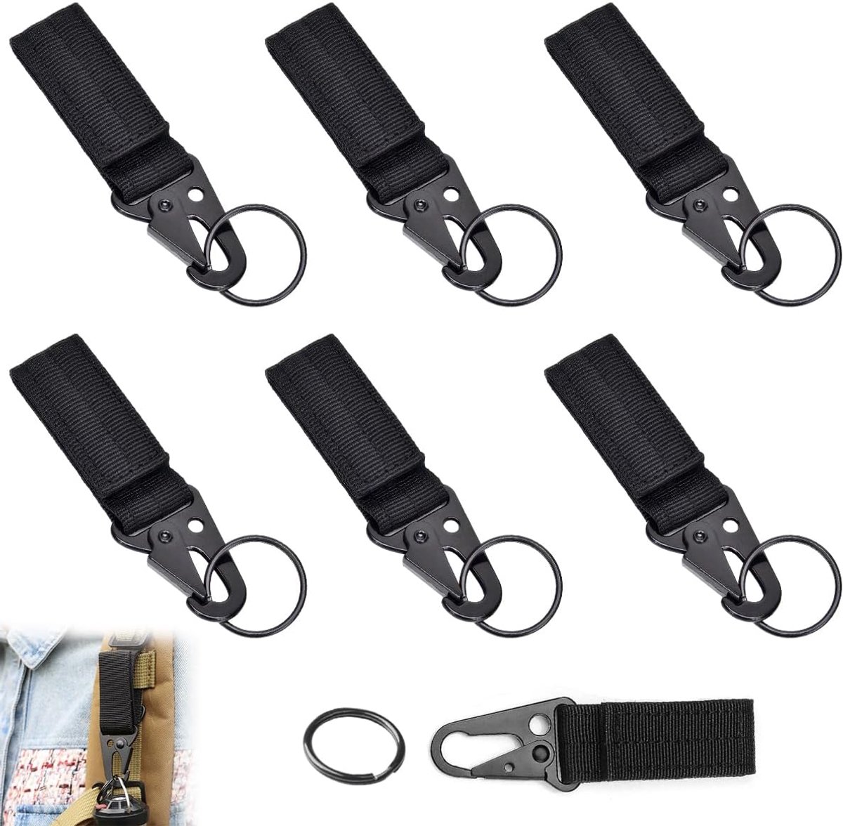 Riemkarabijnhaak 6 stuks - nylon met zinklegering haak - slijtvast en slagvast - ideaal voor rugzakken - SnelShoppen