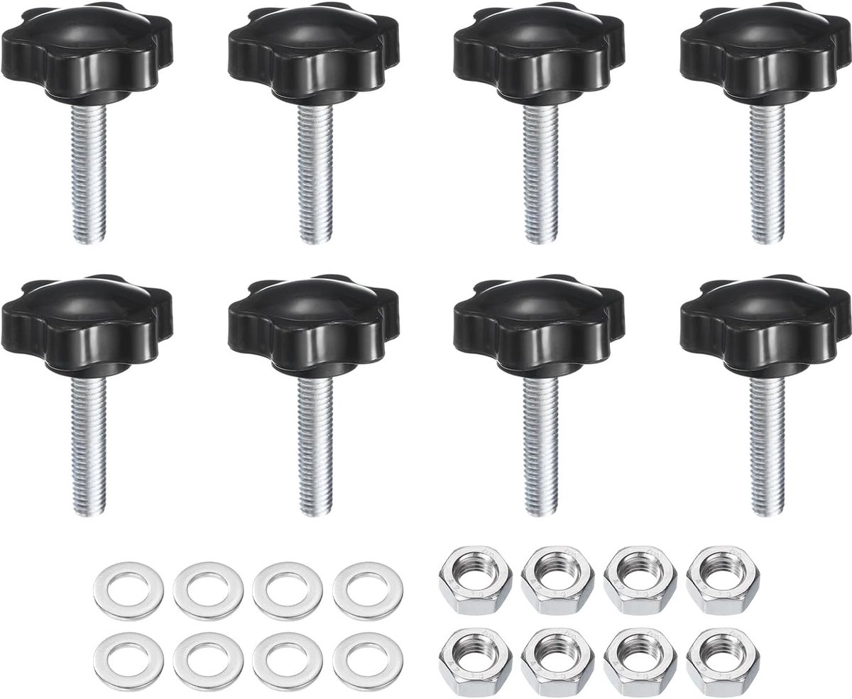 8 stuks kartelschroeven stergreepmoer M8 x 35 mm metrisch verzinkt koolstofstaal schroefdraad 38 mm kartelmoer 6-sterren kunststof schroefdraadstift handknoppen handgrepen duimschroeven