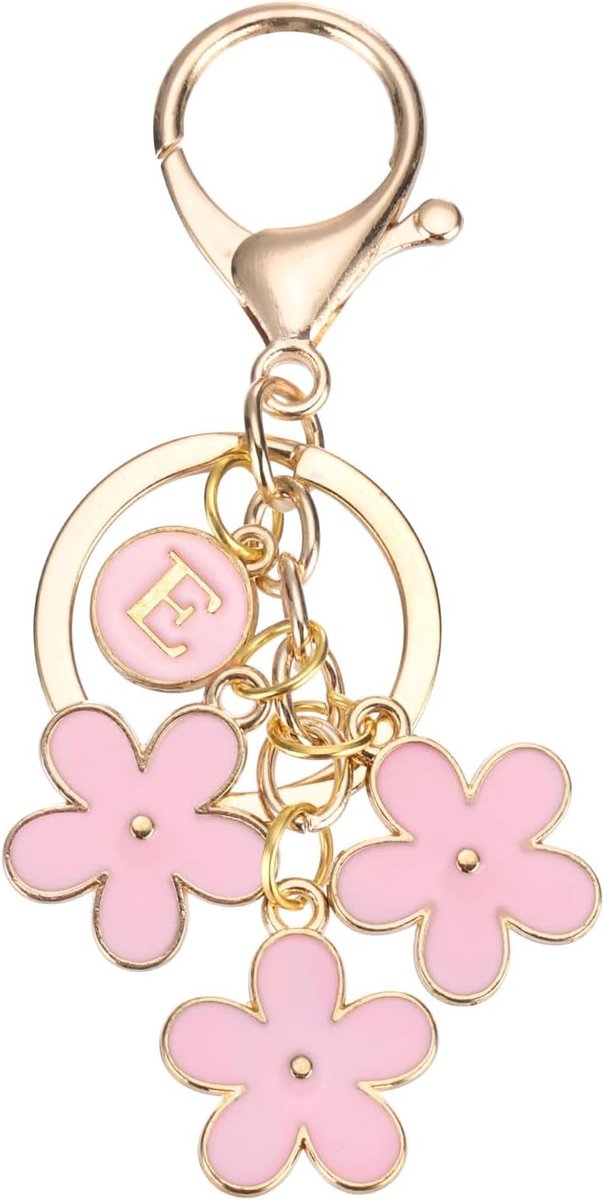 Roze Bloem Sleutelhanger Charme, Leuke Geëmailleerde Sleutelhanger Initial Bloemen Sleutelhanger Met Letter E Charm Hanger Voor Vrouwen Sleutel Handtas Rugzak Tas Accessoires, roze, 9.5 cm