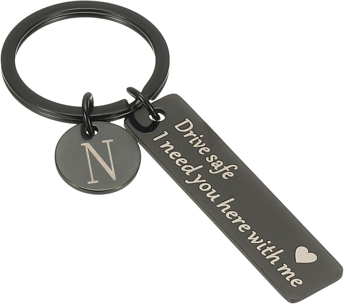 Drive Safe sleutelhanger, 1 set sleutelhanger letter N Ich brauche dich hier mit mir Gepersonaliseerde sleutelhanger met geschenkdoos voor hem geschenken Kerstmis Valentijnsdag, zwart, Zwart