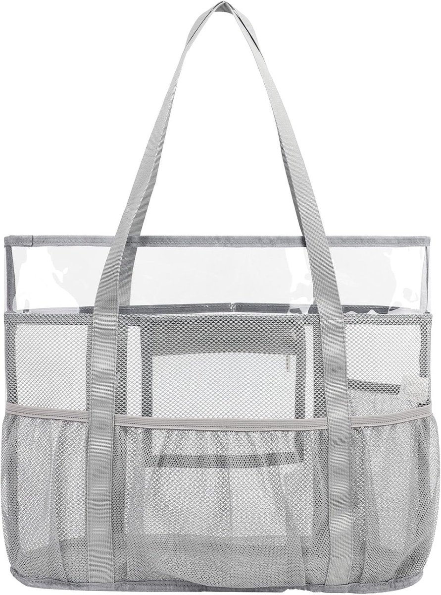Grote doorzichtige draagtas voor vrouwen, transparante mesh strandtas, schoudertas met waterdichte ritszak, doorzichtige zwemtas voor vakantie