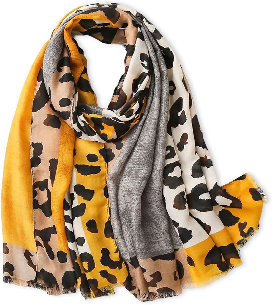 Luipaard Print Sjaal Voor Vrouwen Dierlijke Print Katoen Linnen Sjaals Met Kwasten Lange Sjaal Lichtgewicht Warme Sjaal, Geel, one size
