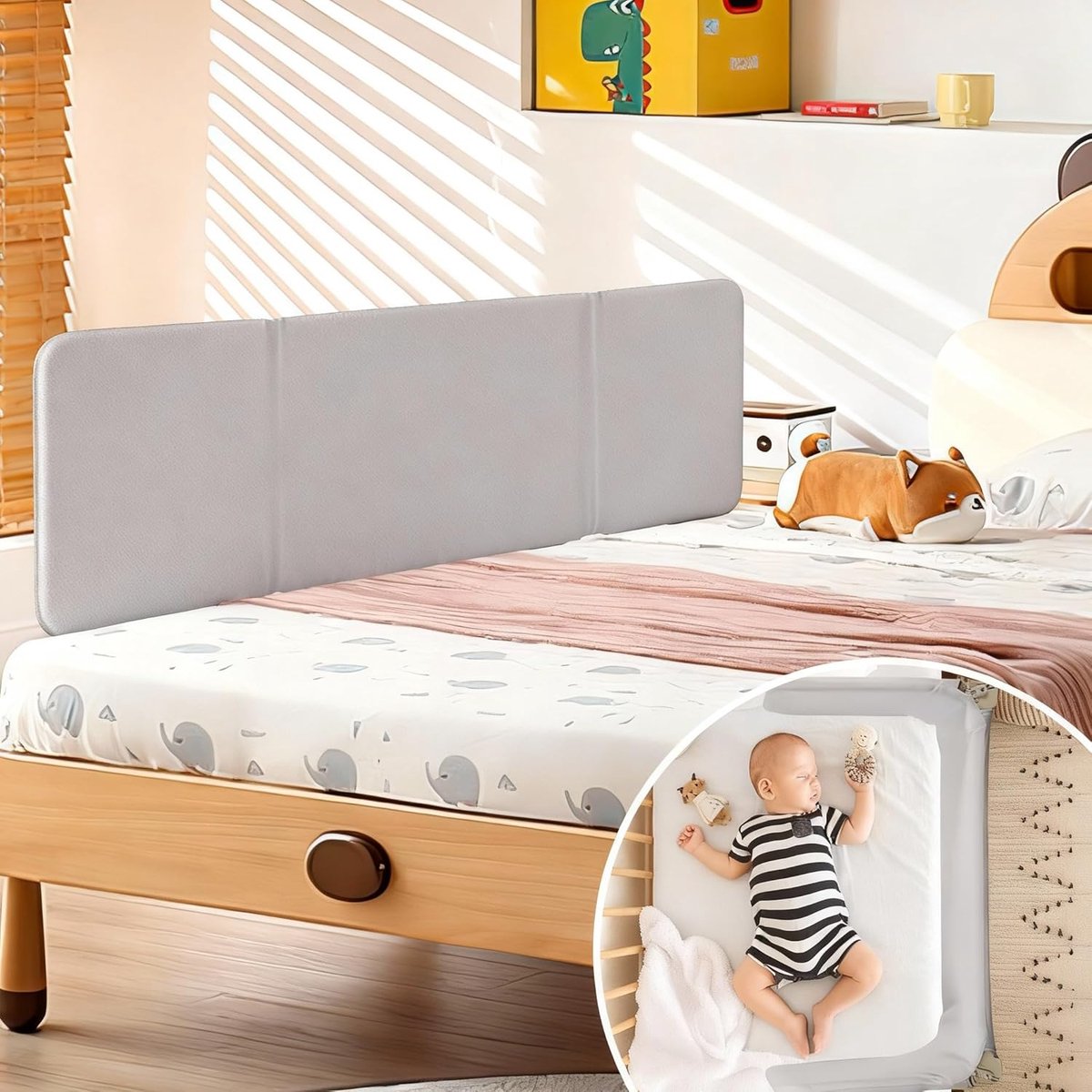 Bedhekje voor boxspringbed, inklapbaar, valbescherming voor kinderen, in hoogte verstelbaar, snelle montage, babybedhek voor kinderbed, 150 cm, grijs