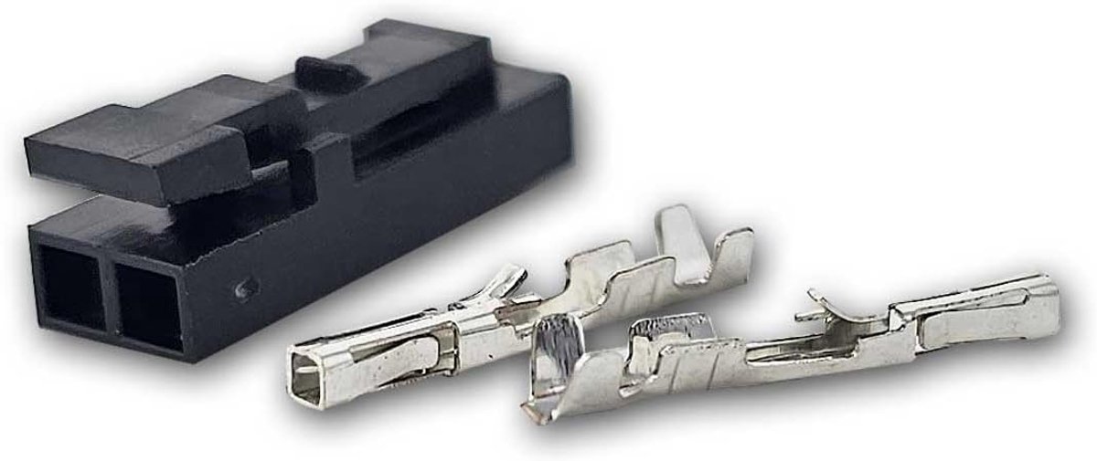 10 stuks mini-AMP-stekkers 2-polig, met crimpcontacten van vertind koper, zwarte kunststof behuizing, behuizing met slot voor cohesie