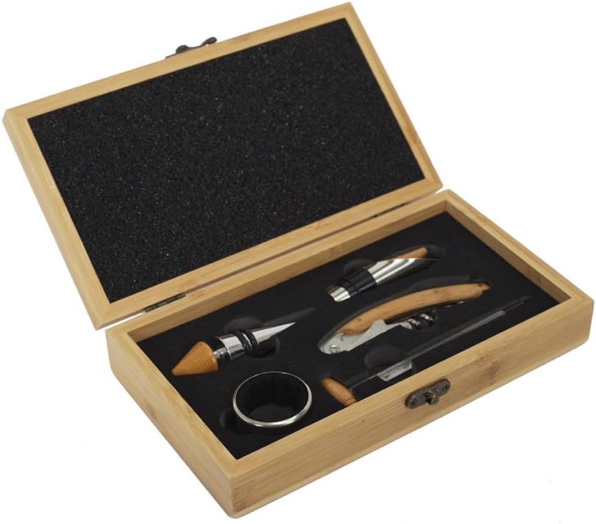 Wijnaccessoireset 5-delig - houten box - inclusief thermometer - perfect voor wijnproeverijen - SnelShoppen