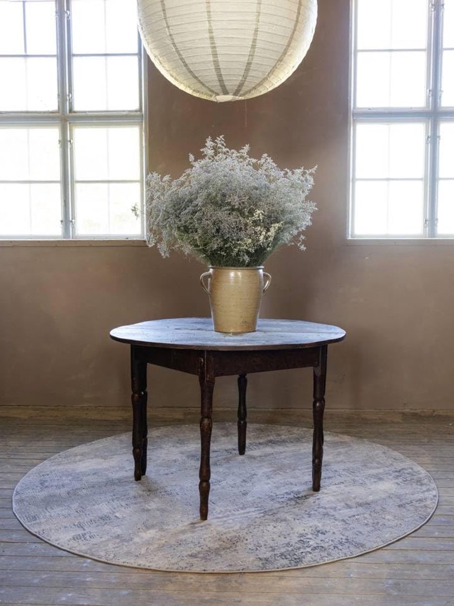 Ritz Vloerkleed, Ø 200 cm, Licht Grijs | Vintage, Rond, Middelpolig, Alleen chemisch reinigen, Oeko-Tex 100, Woonkamer, Eetkamer, Slaapkamer, Keuken