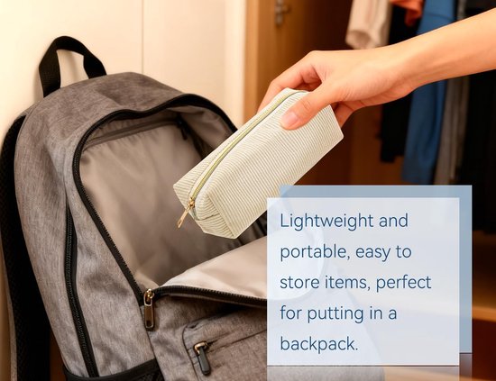 Elegant en draagbaar etui van geribbeld fluweel met ritssluiting, ideaal voor cosmetica, gadget, dagelijks gebruik, reizen, werk (beige) — afbeelding 2