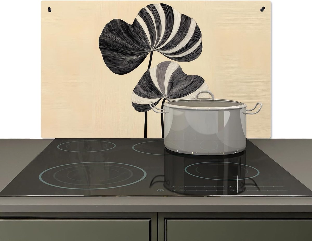 Spatscherm Keuken 51.5x83 cm Kookplaat Achterwand Beschermer Muur Spatwand Fornuis Aluminium Hittebestendig - Zwart - Bladeren - Strepen - Minimalistisch