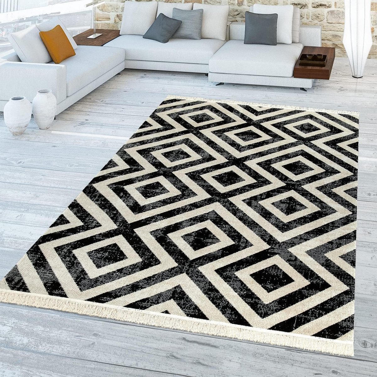 Home Tuin Vloerkleed Tapijt Voor Binnen En Buiten Balkon Keuken Tapijt Ruitjes Soft Scandi Geometrisch, Maat:Ø 160 cm Rund