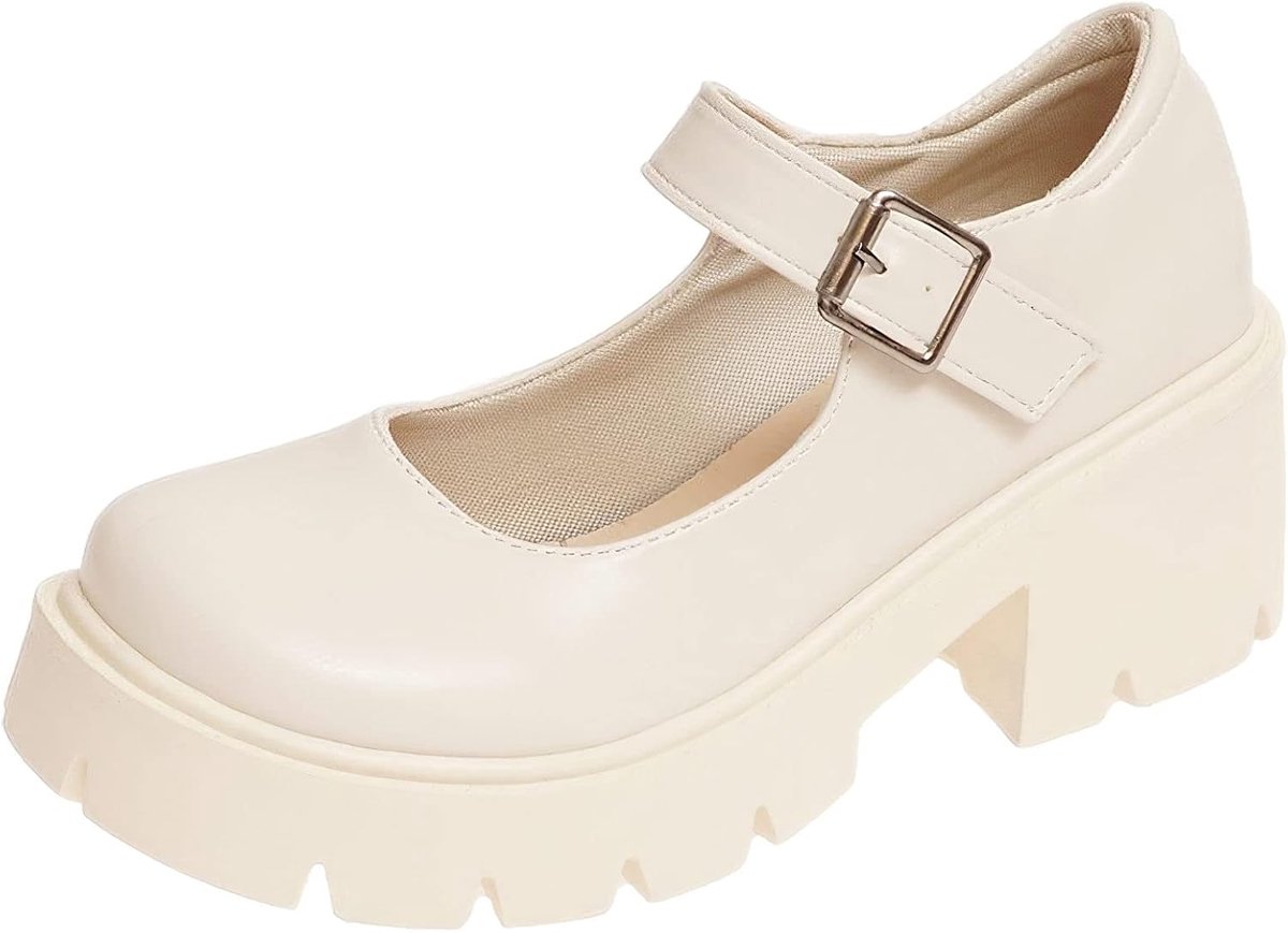 Rismart Vrouwen Platform Mary Jane Chunky Heel Ronde Neus Enkelband Lolita Schoenen