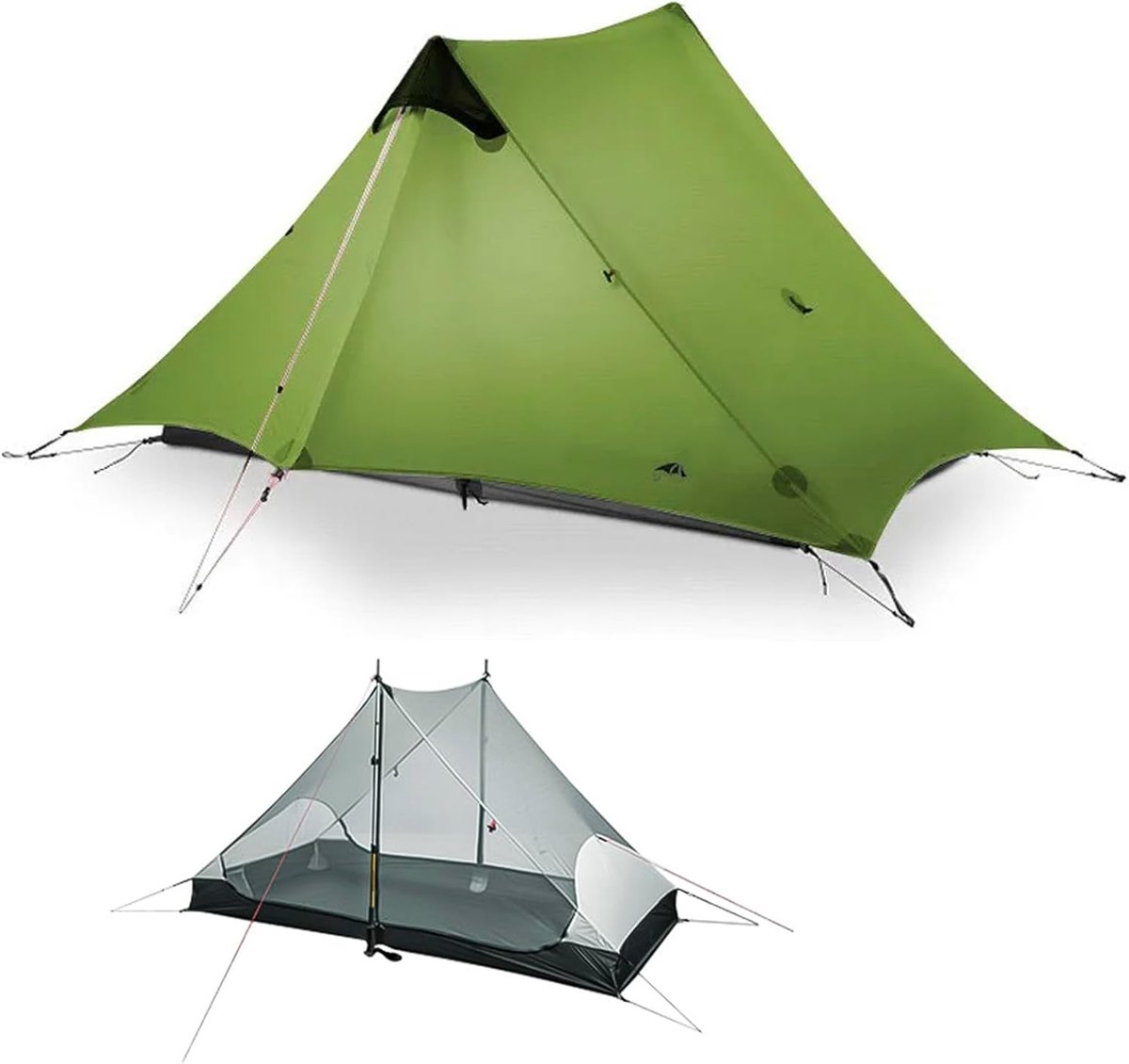 3FULGEAR Lanshan 2 Ultralichte 2-persoons tent, 3/4 seizoen, 15D Silnylon hengelloze backpacktent voor kamperen, wandelen en bergbeklimmen