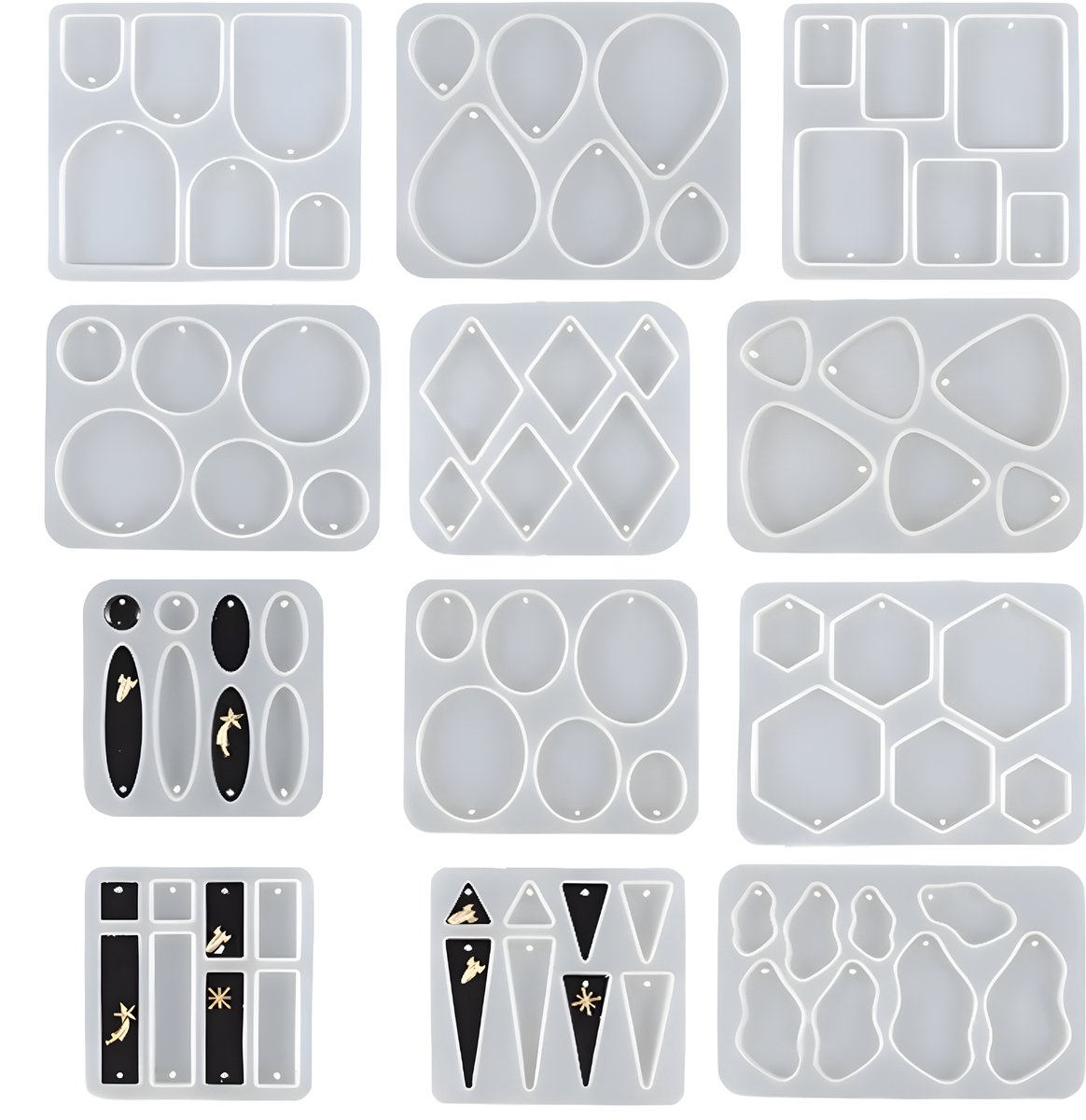 Oorbel Hanger Mallen - Voor DIY sieraden maken - Ovaal en zeshoekig - Siliconen / Set van 12 - WIT
