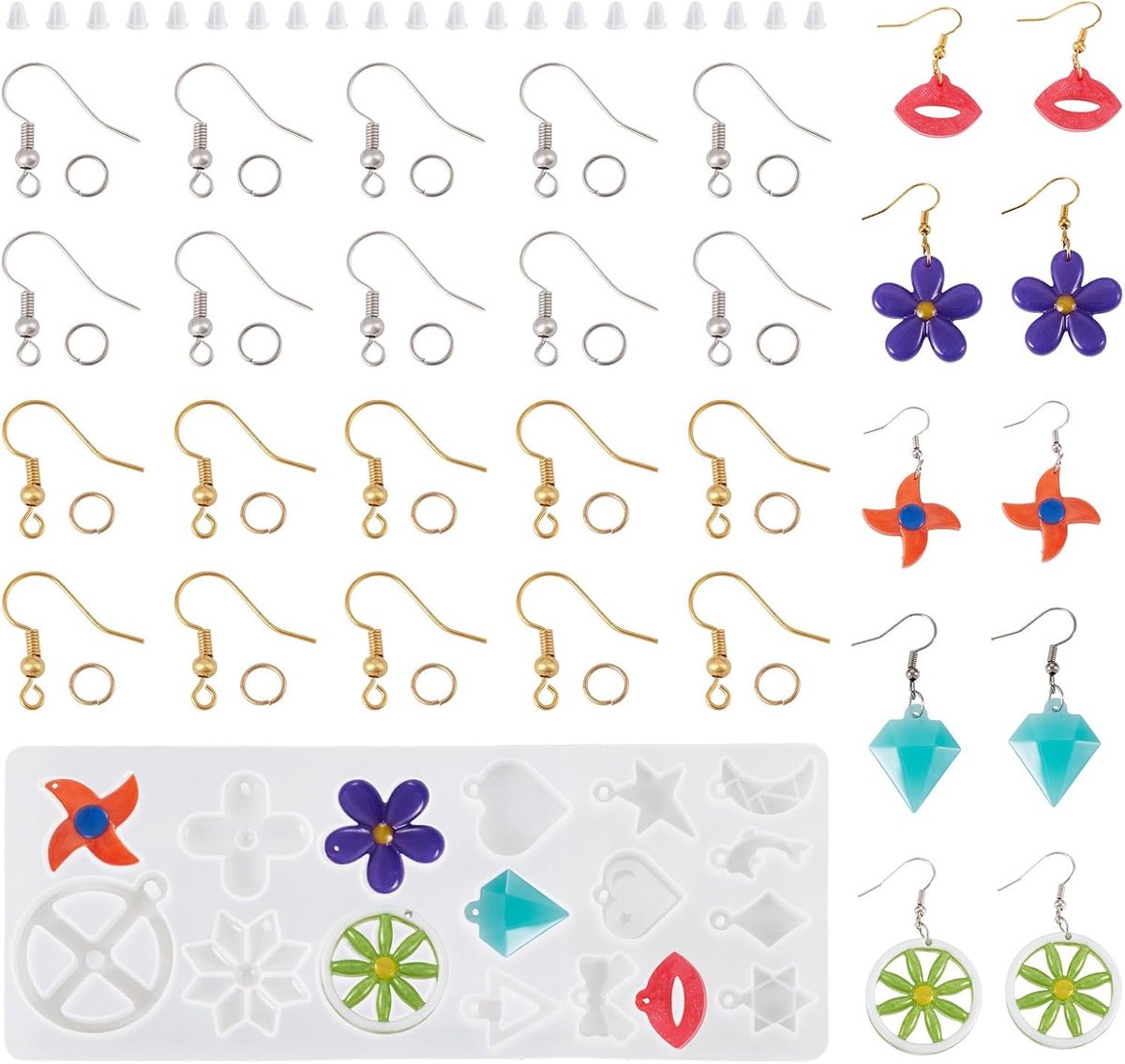 Mallen Hart Bloem Hangers Hars Gietvorm Met Oorbel Haken Jump Ringen Oor Noten Voor UV Epoxy Hars Sieraden Maken Sleutelhanger Craft