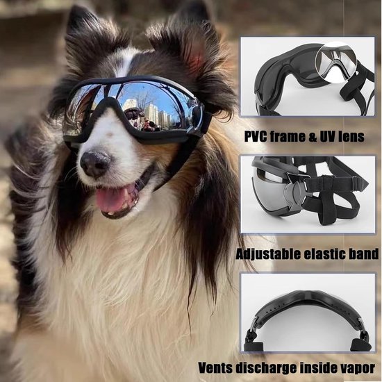 UV-veiligheidsbril voor honden; verstelbare hondenzonnebril; hondenbril beschermt de ogen van je hond; veiligheidsbril, waterdicht, winddicht, anti-condensbril, oogbescherming voor groot/middelgrote — afbeelding 4