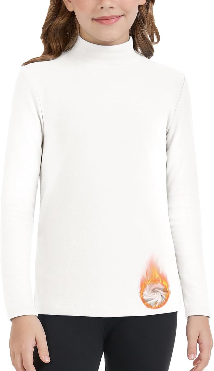 Thermoshirt voor kinderen, lange mouwen, thermo-onderhemd, warm, uniseks, rolkraagtrui, meisjes, rolkraagshirt, jongens, winter, ski, ondershirt, 6-14 jaar