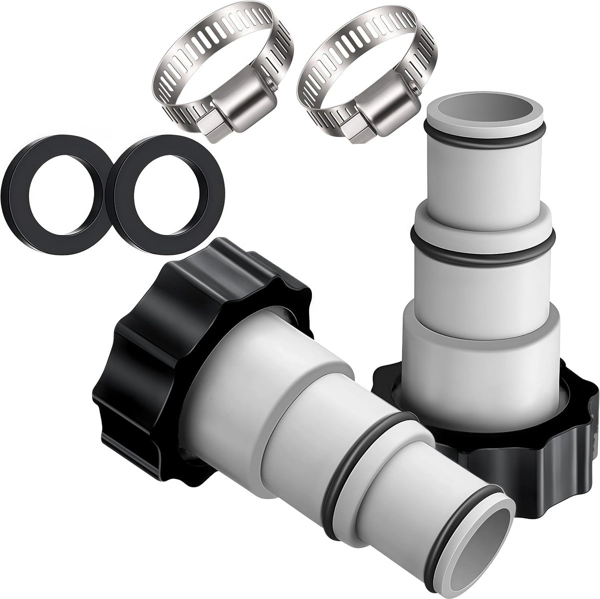 A, 2 stuks zwembadslangadapter met schroefdraad, slangmondstuk met afdichtring, zwembadpomp slangadapter voor 32 en 38 mm aansluiting, aansluitset slangadapter voor Intex pompen