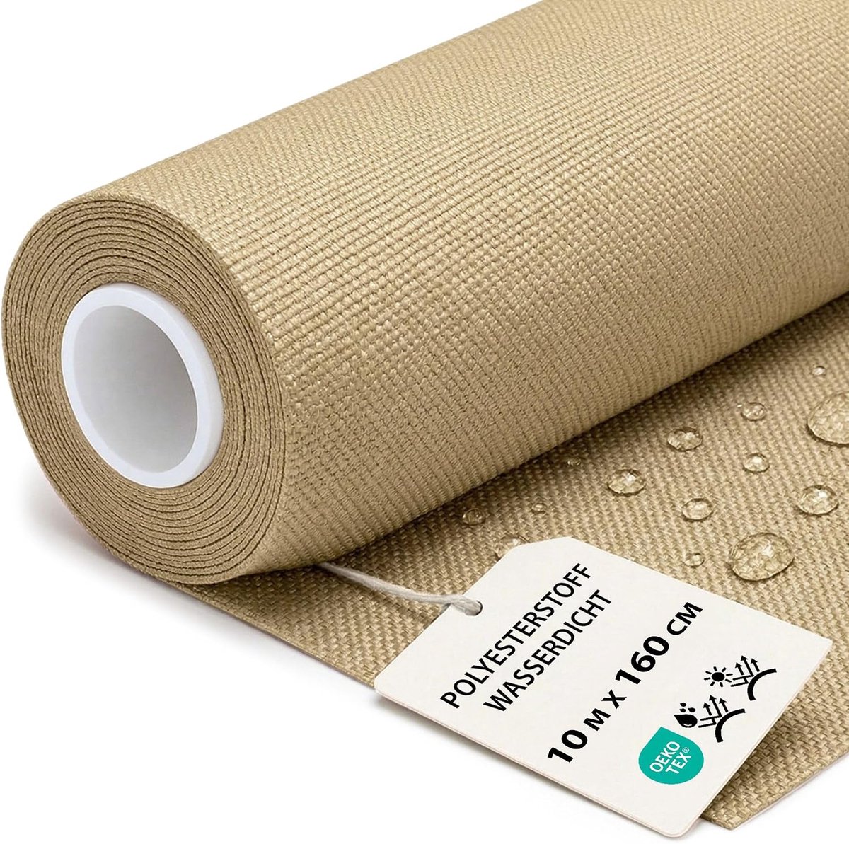 Stof per Meter Waterafstotend Polyesterstof 10M x 160 cm – Tuinstof voor Zonnescherm Tuinmeubels Kussens Bekleding Buiten Robuust met Oeko Tex Beige