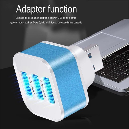 USB Hub - Poort Uitbreider - Data Overdracht - 3 Poorten - 5 Gbit/s - Blauw — afbeelding 2