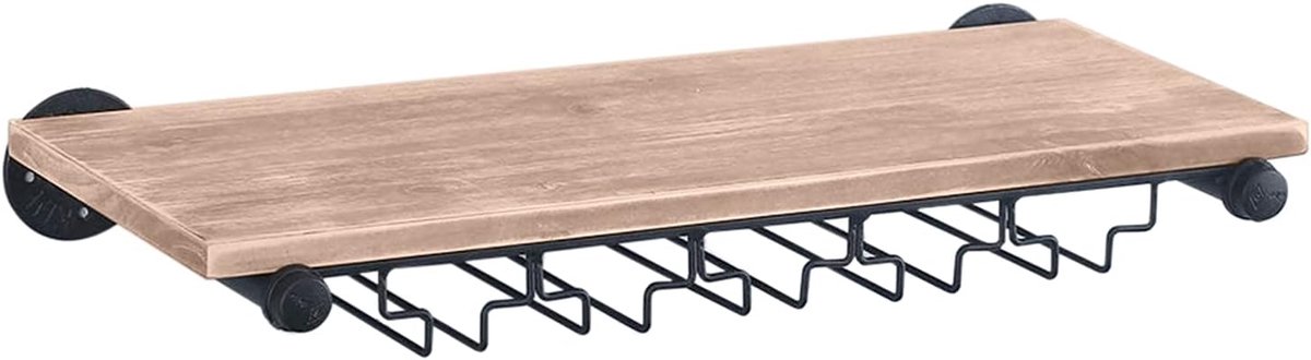 Wijnrek met glazen houder, hout, wijnflessenhouder, wandmontage, wijnrek, 61/91 cm, flessenrek, retro wijnglashouder, hangende wandbar voor keuken eetkamer (61 cm)