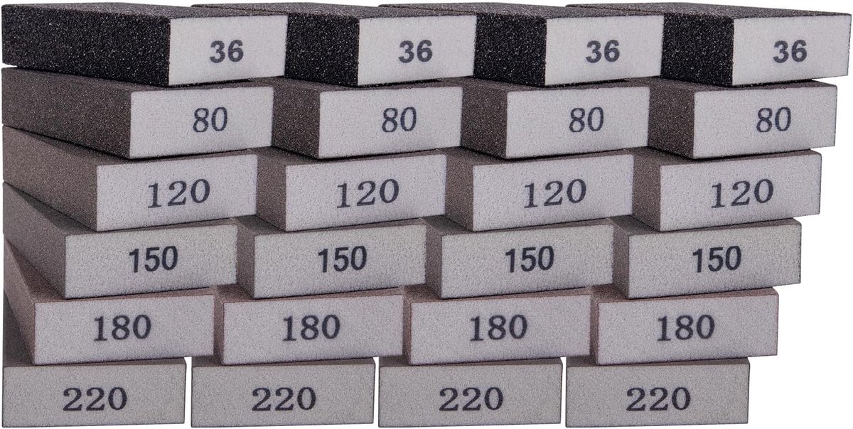 12 stuks slijpspons hout, slijpsponzen 6 grits (36/80/120/150/180/220), schuurpapier hout, schuurpapier metaal, schuurpapier fijn, schuurpapier wand, staalspons, slijpblokken