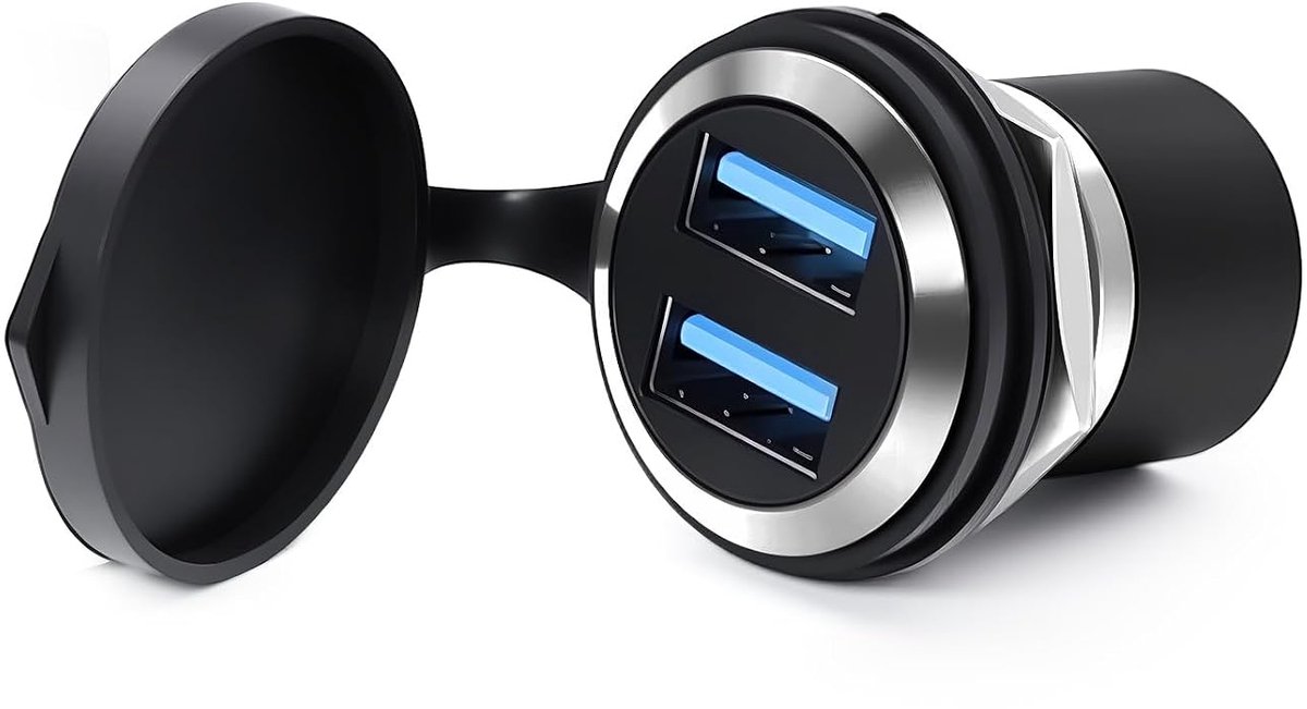 Dubbele poorten USB 3.0 Vrouwelijk naar Vrouwelijk Panel Mount Koppeling, IP67 USB Pass Through Connector Schot Verlengingsadapter met Water/Stofkap, OndersteuningGegevensoverdracht en Opladen