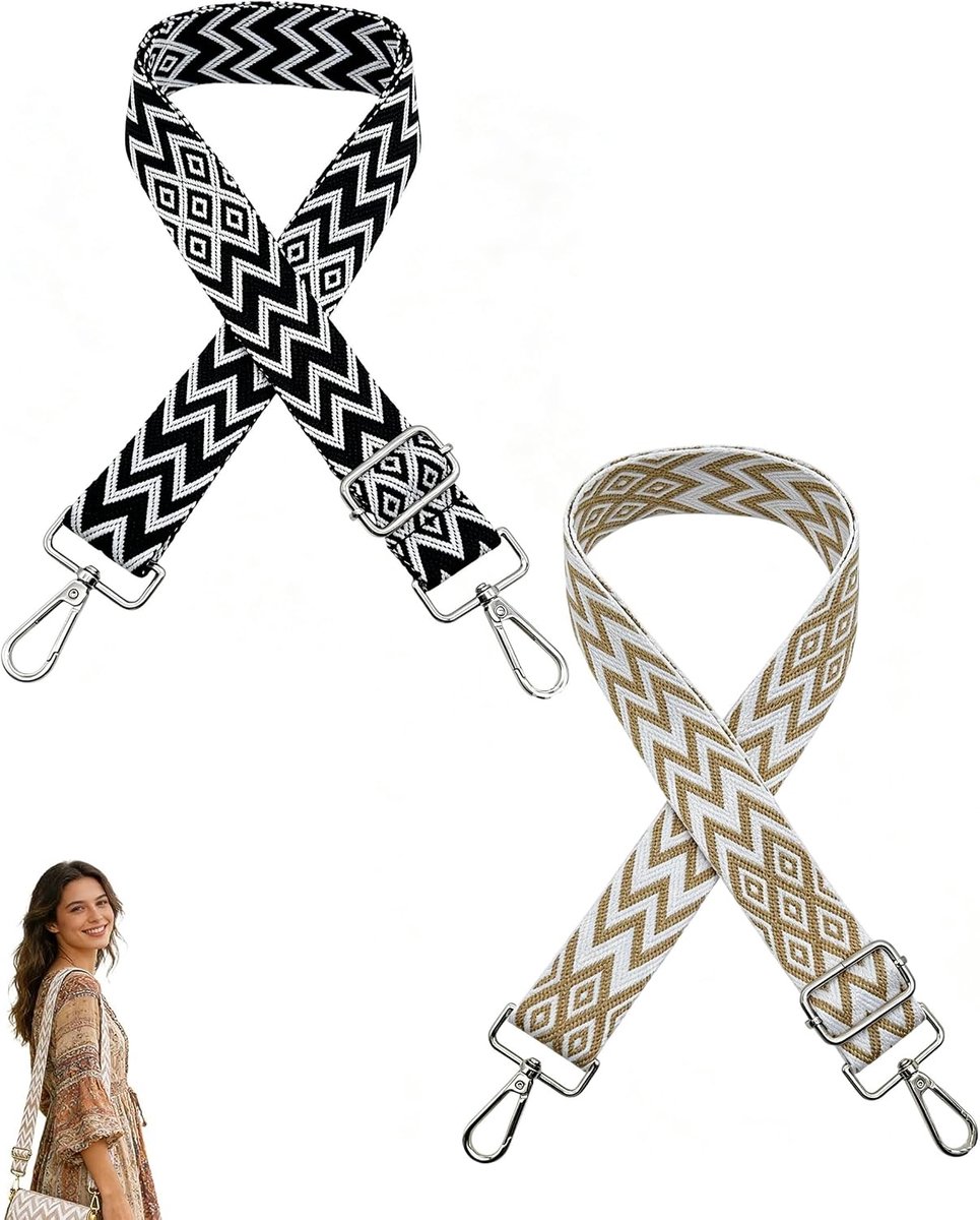2 stuks 3,8 cm brede tasriem, tasriem, boho-verstelbare schouderriem, 70-140 cm, schouderriem met karabijnhaak voor schoudertassen, handtassen