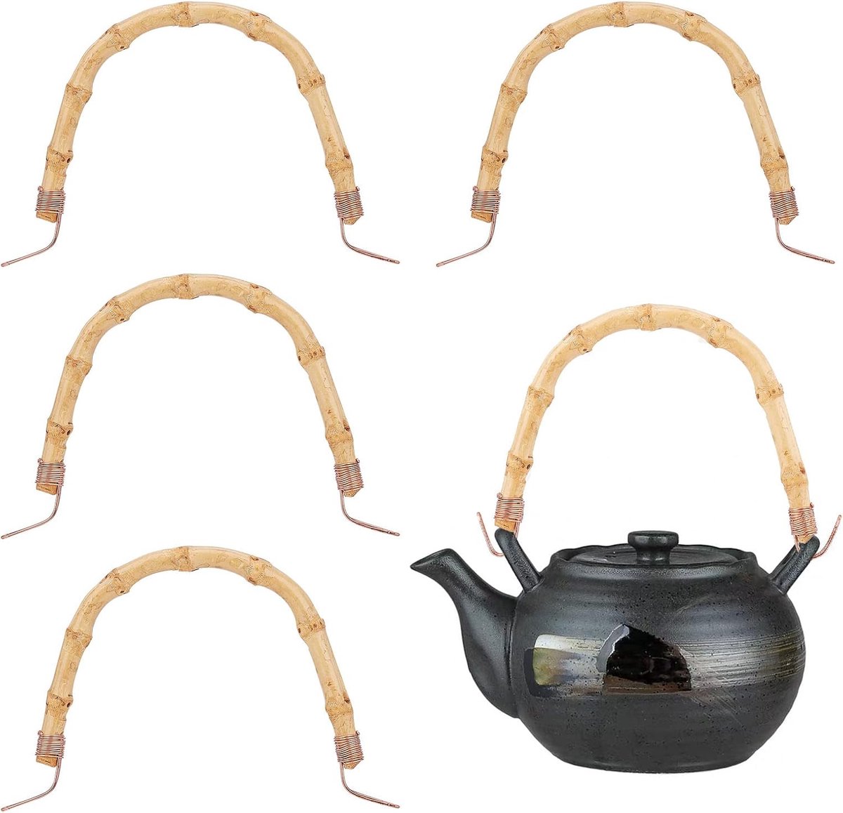 4 Stuks Bamboe Theepot U-vorm Handvat Vervanging - Kung Fu Theepot Accessoires Voor Keramiek en Aardewerk Theepotten, Portemonnees - 10 x 17 cm/3,9 x 6,7 cm