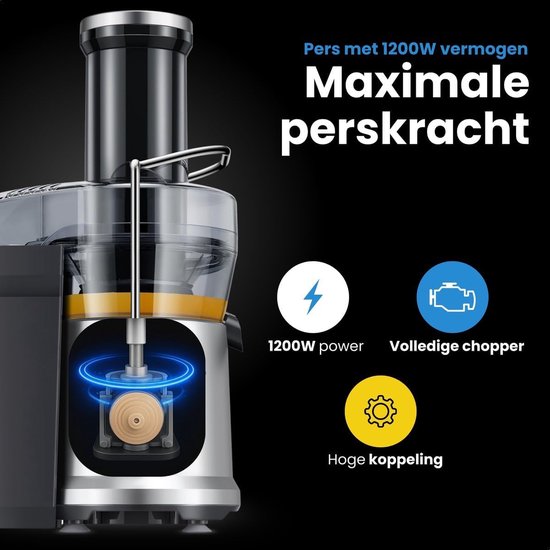 Sapcentrifuge 1.25L - 1200W vermogen - Grote vulopening - Snel en eenvoudig sap maken - SnelShoppen — afbeelding 5